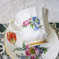 Vintage Floral Tea Cup Spring Roses English Bone China Tea Gift Dainty Elegant Shabby Chic Retro Mid Century Classic British WhenRosesBloom