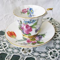 Vintage Floral Tea Cup Spring Roses English Bone China Tea Gift Dainty Elegant Shabby Chic Retro Mid Century Classic British WhenRosesBloom