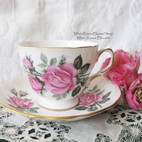 Vintage Tea Cup Pink Roses English Bone China Retro Tea Gift Mid Century Shabby Chic Farmhouse Jane Austen Downton Abbey WhenRosesBloom