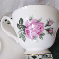 Vintage Tea Cup Pink Roses English Bone China Retro Tea Gift Mid Century Shabby Chic Farmhouse Jane Austen Downton Abbey WhenRosesBloom