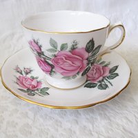 Vintage Tea Cup Pink Roses English Bone China Retro Tea Gift Mid Century Shabby Chic Farmhouse Jane Austen Downton Abbey WhenRosesBloom