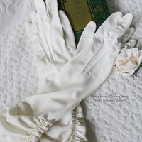 Vintage Stetson Long White Gloves gathered wrist Size 6 1/2 6.5 Tea Party Dance Mid Century Audrey Hepburn Style Free ship US WhenRosesBloom