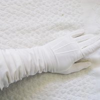 Vintage Stetson Long White Gloves gathered wrist Size 6 1/2 6.5 Tea Party Dance Mid Century Audrey Hepburn Style Free ship US WhenRosesBloom