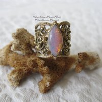 Vintage Costume Statement Ring Retro 60 Hollywood Party Style Elegant Wedding Jewelry Faux Opal Moonstone Aurora Borealis WhenRosesBloom