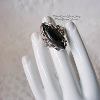 Vintage Statement Ring Black Silver Retro Classic Edwardian Elegant Costume Jewelry Black STER. Mourning Goth Cosplay Style WhenRosesBloom