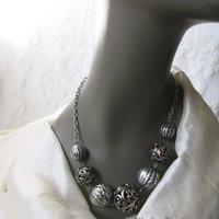 Vintage Silver Multi Bead Statement Necklace Boho Gypsy Minimalist Retro Style Elegant but Casual WhenRosesBloom