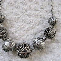Vintage Silver Multi Bead Statement Necklace Boho Gypsy Minimalist Retro Style Elegant but Casual WhenRosesBloom