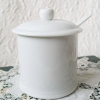 Vintage Jam Jar Sugar Bowl White China  Shabby Chic Cottage Farmhouse Romantic Retro Mid Century Urban Style WhenRosesBloom