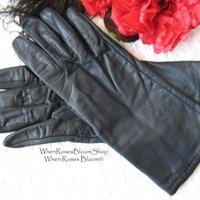 Vintage Gloves  Sz 7 1/2 Navy Dark Blue Leather Short Retro Mid Century Cosmopolitan Style Miss Fisher Cosplay Free Ship US When Roses Bloom