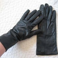 Vintage Gloves  Sz 7 1/2 Navy Dark Blue Leather Short Retro Mid Century Cosmopolitan Style Miss Fisher Cosplay Free Ship US When Roses Bloom