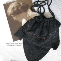 Vintage Black  Purse Victorian Edwardian Evening Bag Purse Reticule Drawstring Downton Abbey Titanic Steampunk Retro Cosplay WhenRosesBloom