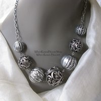 Vintage Silver Multi Bead Statement Necklace Boho Gypsy Minimalist Retro Style Elegant but Casual WhenRosesBloom