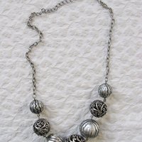 Vintage Silver Multi Bead Statement Necklace Boho Gypsy Minimalist Retro Style Elegant but Casual WhenRosesBloom
