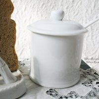 Vintage Jam Jar Sugar Bowl White China  Shabby Chic Cottage Farmhouse Romantic Retro Mid Century Urban Style WhenRosesBloom