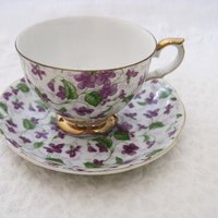 Tea Cup Chintz Purple Violets Made in Japan Vintage Retro TeaTime Dainty Tea Time Gift Mid Century Shabby Chic  WhenRosesBloom Classic Tea