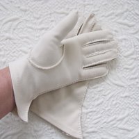 Gloves Beige Fabric short Vegan Retro Vintage Tea Party Elegant Cosplay Downton Miss Fisher Mid Century Style Free Ship US When Roses Bloom