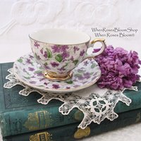 Tea Cup Chintz Purple Violets Made in Japan Vintage Retro TeaTime Dainty Tea Time Gift Mid Century Shabby Chic  WhenRosesBloom Classic Tea