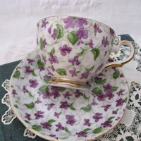 Tea Cup Chintz Purple Violets Made in Japan Vintage Retro TeaTime Dainty Tea Time Gift Mid Century Shabby Chic  WhenRosesBloom Classic Tea