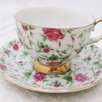 Vintage Rose Chintz Tea Cup Made Japan Mid Century Retro Elegant Tea Gift Victoria Downtown Tea Cottage Shabby Chic WhenRosesBloom