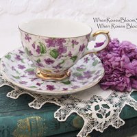 Tea Cup Chintz Purple Violets Made in Japan Vintage Retro TeaTime Dainty Tea Time Gift Mid Century Shabby Chic  WhenRosesBloom Classic Tea