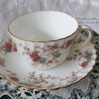 Vintage Tea Cup English Minton Floral Gold Downton Tea Time Gift Cottage Shabby Chic Mid Century Tea Style  WhenRosesBloom