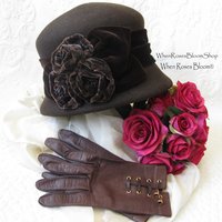 Vintage Hat Brown Cloche Tea Wedding Garden Party Retro Tailored Elegance Downton Miss Phryne Fisher Gatsby Cosplay Style  WhenRosesBloom