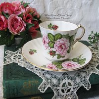 Vintage Tea Cup Shakespeare  Rose English Bone China Tea Gift Dainty Elegant Shabby Chic Retro Mid Century Classic British WhenRosesBloom