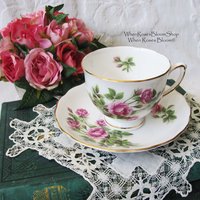 Vintage Tea Cup Pink Roses English Bone China Retro Tea Gift Mid Century Shabby Chic Farmhouse Jane Austen Downton Abbey WhenRosesBloom