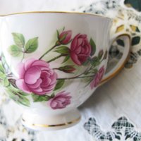 Vintage Tea Cup Pink Roses English Bone China Retro Tea Gift Mid Century Shabby Chic Farmhouse Jane Austen Downton Abbey WhenRosesBloom