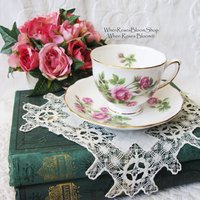 Vintage Tea Cup Pink Roses English Bone China Retro Tea Gift Mid Century Shabby Chic Farmhouse Jane Austen Downton Abbey WhenRosesBloom