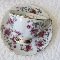 Vintage Rose Chintz Tea Cup Pink Purple Japan Mid Century Retro Elegant Tea Gift Victoria Downtown Tea Cottage Shabby Chic WhenRosesBloom