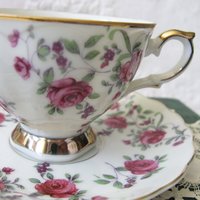 Vintage Rose Chintz Tea Cup Pink Purple Japan Mid Century Retro Elegant Tea Gift Victoria Downtown Tea Cottage Shabby Chic WhenRosesBloom