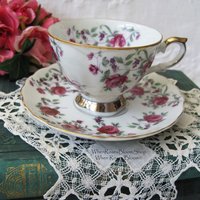 Vintage Rose Chintz Tea Cup Pink Purple Japan Mid Century Retro Elegant Tea Gift Victoria Downtown Tea Cottage Shabby Chic WhenRosesBloom