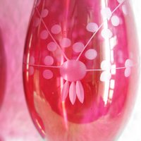 Vintage Pair Etched Cranberry Glass Flower Bud Vase Pair 2 Ruby Flash Style Bohemian Glass Shabby Decor Style  Farmhouse WhenRosesBloom
