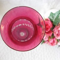 Vintage Pair Etched Cranberry Glass Flower Bud Vase Pair 2 Ruby Flash Style Bohemian Glass Shabby Decor Style  Farmhouse WhenRosesBloom