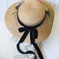 Straw Hat with flowers Vintage Classic Romantic Elegance Retro  Artsy Style Garden Wedding Tea Party Cosplay  WhenRosesBloom