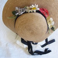Straw Hat with flowers Vintage Classic Romantic Elegance Retro  Artsy Style Garden Wedding Tea Party Cosplay  WhenRosesBloom
