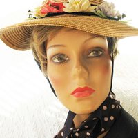 Straw Hat with flowers Vintage Classic Romantic Elegance Retro  Artsy Style Garden Wedding Tea Party Cosplay  WhenRosesBloom