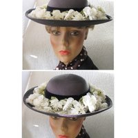 Vintage Blue Straw Hat Classic  Flowers Garden Tea Party Hat Summer Straw Hat with Flowers Mid Century Elegant Cosplay WhenRosesBloom