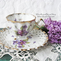 Violet Tea Cup Vintage Footed Cabinet Cup Child Dolly Mid Century Japan  Retro Tea Gift Cottage Farmhouse Shabby Chic Style WhenRosesBloom