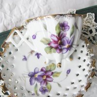 Violet Tea Cup Vintage Footed Cabinet Cup Child Dolly Mid Century Japan  Retro Tea Gift Cottage Farmhouse Shabby Chic Style WhenRosesBloom
