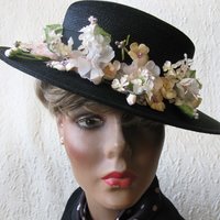 Vintage Black Straw Hat Classic  Flowers Garden Tea Party Hat Summer Straw Hat with Flowers Elegant Cosplay WhenRosesBloom