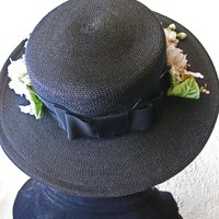 Vintage Black Straw Hat Classic  Flowers Garden Tea Party Hat Summer Straw Hat with Flowers Elegant Cosplay WhenRosesBloom