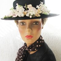 Vintage Black Straw Hat Classic  Flowers Garden Tea Party Hat Summer Straw Hat with Flowers Elegant Cosplay WhenRosesBloom