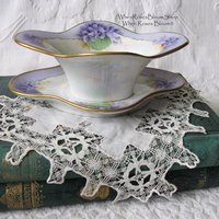 Vintage Violet China Sauce Gravy Jam Dish with Plate Hand Painted 1900's Edwardian Victorian Downton Cottage Shabby Chic WhenRosesBloom