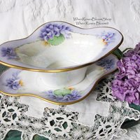 Vintage Violet China Sauce Gravy Jam Dish with Plate Hand Painted 1900's Edwardian Victorian Downton Cottage Shabby Chic WhenRosesBloom