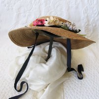 Straw Hat with flowers Vintage Classic Romantic Elegance Retro  Artsy Style Garden Wedding Tea Party Cosplay  WhenRosesBloom