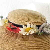 Straw Hat with flowers Vintage Classic Romantic Elegance Retro  Artsy Style Garden Wedding Tea Party Cosplay  WhenRosesBloom