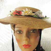 Straw Hat with flowers Vintage Classic Romantic Elegance Retro  Artsy Style Garden Wedding Tea Party Cosplay  WhenRosesBloom