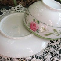 4 Tea Cups Pink Roses with Green leaves Set 4 Vintage Made in Japan Tea Time Gift Mid Century Farmhouse Cottage Shabby Chic WhenRosesBloom